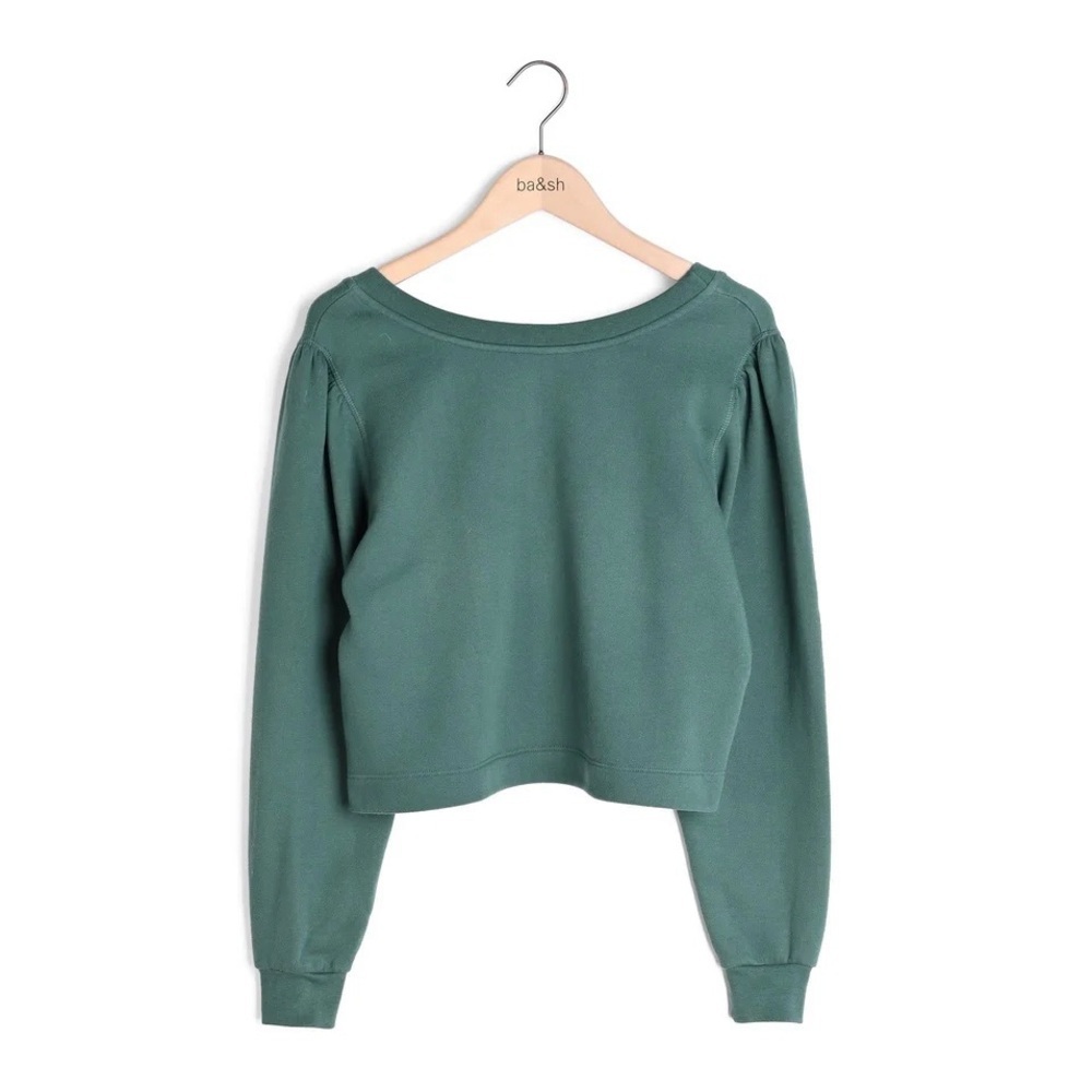 Ba&sh Fey Sweatshirt Long Sleeve Backless Top Sweater Cropped Boxy Teal Blue